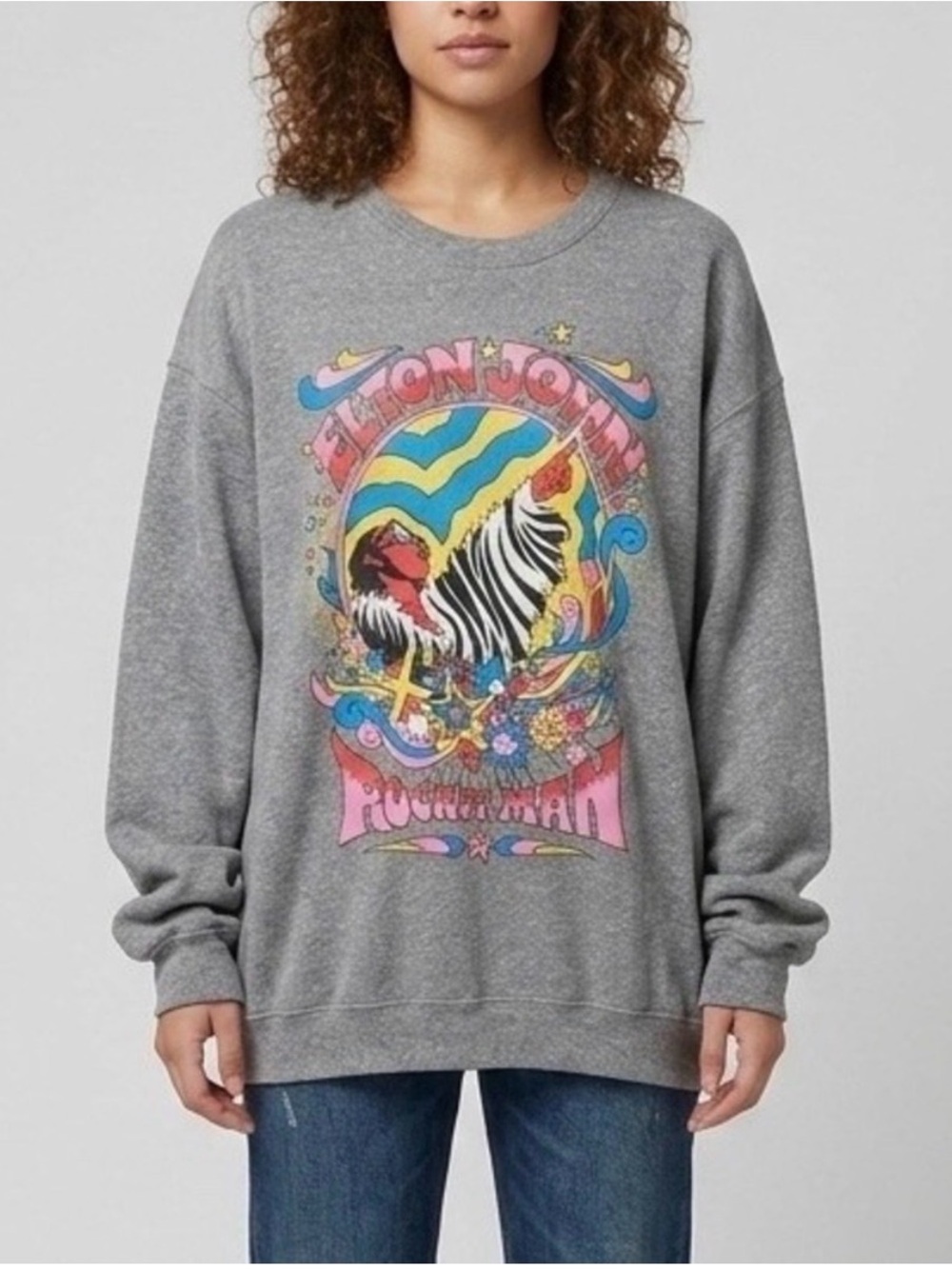 DayDreamer Elton John Rocket Man Graphic Sweatshirt - Gray